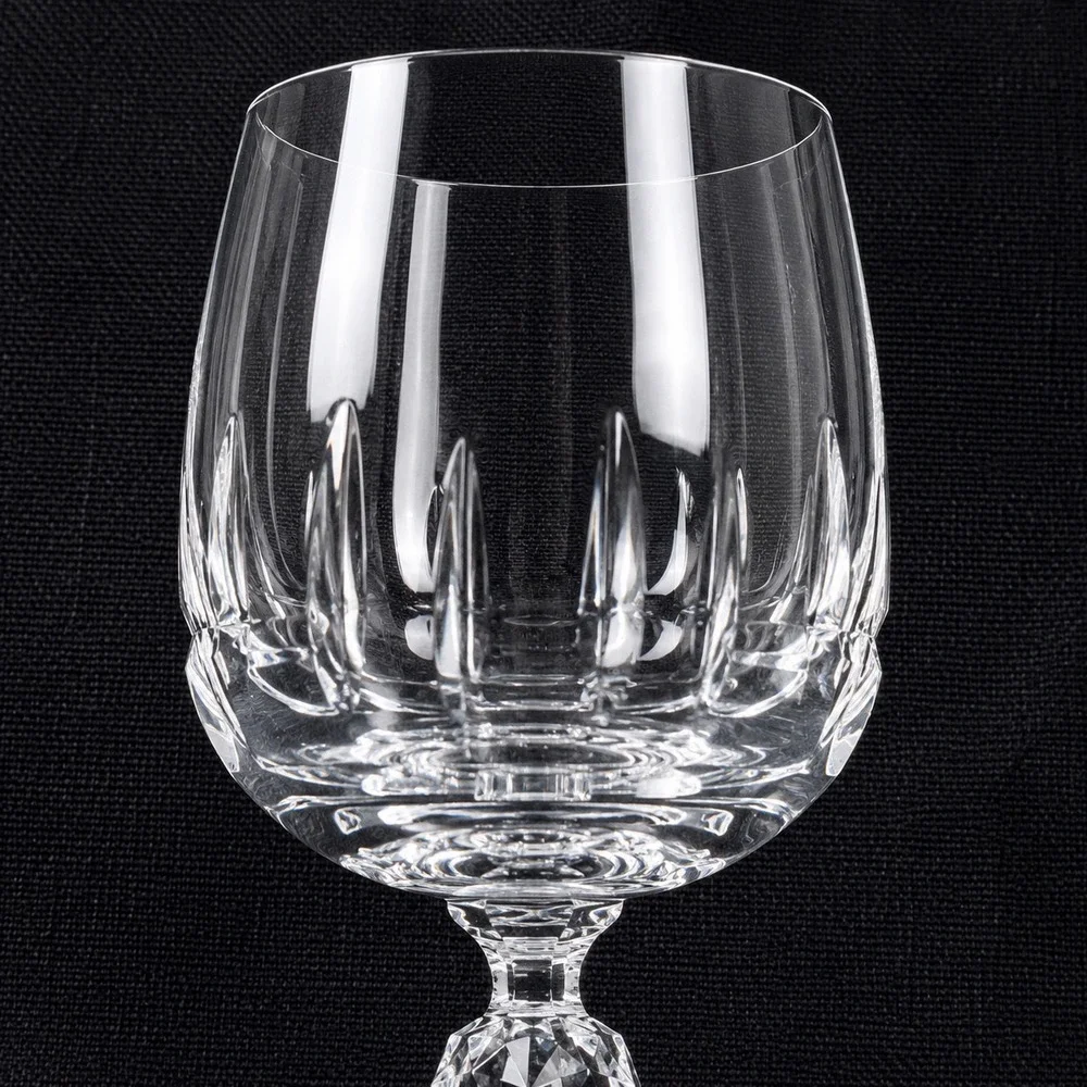 Crystalex Bohemian Crystal Belfast Pattern Wine Goblet Faceted Ball Stem